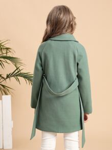 SHEIN Niñas Abrigo de manga raglán con cinturón mezcla de lana - verde menta - Ver 2