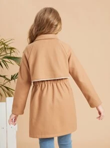 SHEIN Girls Raglan Sleeve Button Front Overcoat - Khaki - View 2