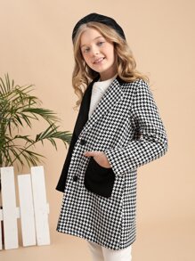 SHEIN Áo bành tô cho cô gái Túi Nút phía trước răng cưa Ăn mặc đẹp - Đen và trắng - Xem 4