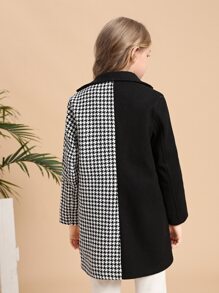 SHEIN Áo bành tô cho cô gái Túi Nút phía trước răng cưa Ăn mặc đẹp - Đen và trắng - Xem 6