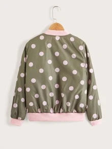 SHEIN Girls Polka Dot Zipper Bomber Jacket - Multicolor - View 2