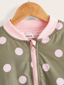 SHEIN Girls Polka Dot Zipper Bomber Jacket - Multicolor - View 3