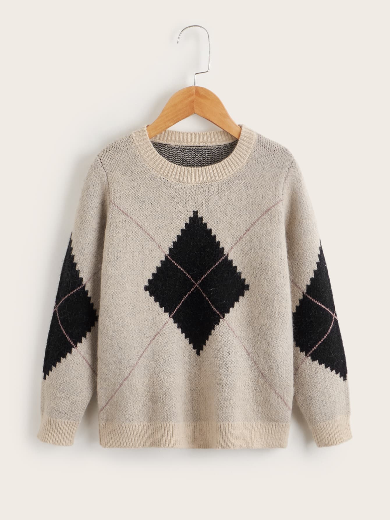SHEIN Boys Round Neck Argyle Pattern Sweater - Multicolor - View 1