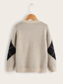 SHEIN Boys Round Neck Argyle Pattern Sweater - Multicolor - View 2