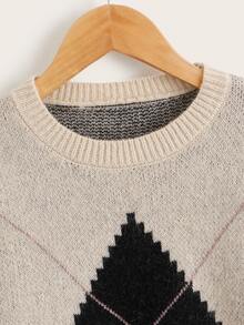 SHEIN Boys Round Neck Argyle Pattern Sweater - Multicolor - View 3