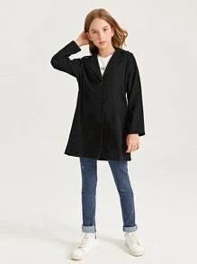 SHEIN Girls Solid Elastic Waist Coat - Black - View 1