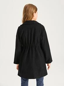 SHEIN Girls Solid Elastic Waist Coat - Black - View 2