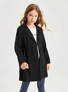 SHEIN Girls Solid Elastic Waist Coat - Black - View 3