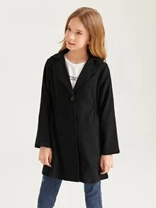 SHEIN Girls Solid Elastic Waist Coat - Black - View 5