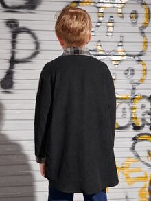 SHEIN 男孩格紋印花翻蓋口袋外套