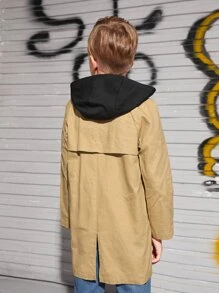 SHEIN 男孩雙排釦連帽風衣外套