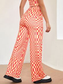 SHEIN Checker Print Slant Pocket High Waist Trousers - Multicolor - View 2