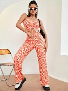 SHEIN Checker Print Slant Pocket High Waist Trousers - Multicolor - View 4