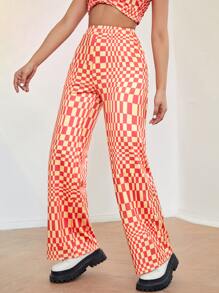 SHEIN Checker Print Slant Pocket High Waist Trousers - Multicolor - View 5