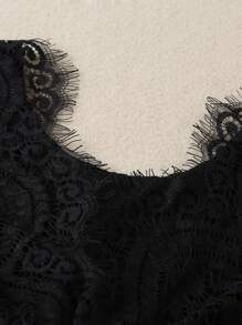 Young Girl Lace And Mesh V-Back Layered Dress - Black - View 4