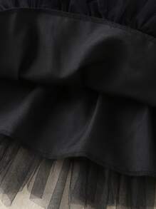 Young Girl Lace And Mesh V-Back Layered Dress - Black - View 5