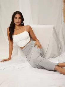 SHEIN SXY 高腰接缝细节生菜边铅笔裙 - 灰色 - 查看 4