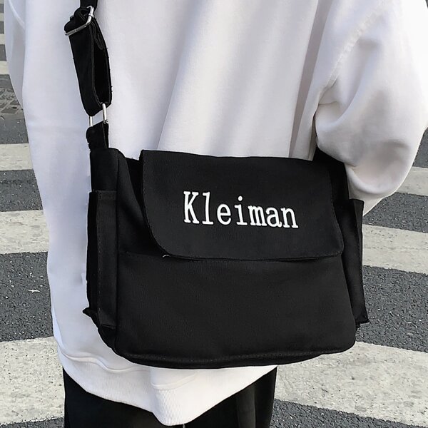

Men Letter Graphic Crossbody Bag, Black