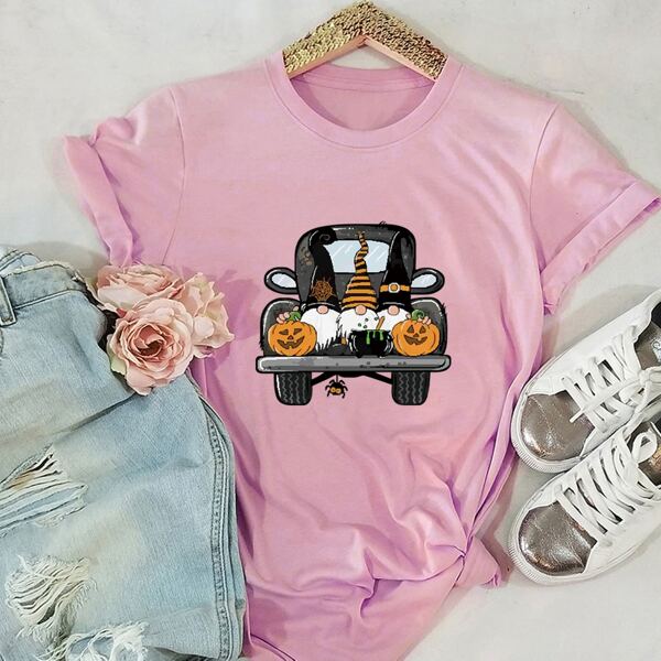 

Halloween Print Round Neck Tee, Baby pink