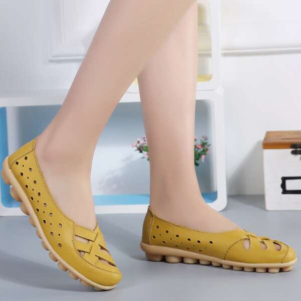 

Hollow Out Design Flats, Yellow