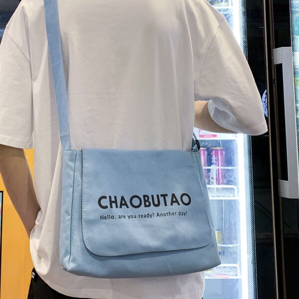 

Men Letter Graphic Flap Square Bag, Blue