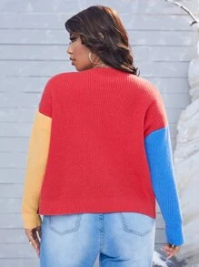 SHEIN EZwear Plus Panda and Letter Patched Detail Colorblock Cardigan - Multicolor - View 2