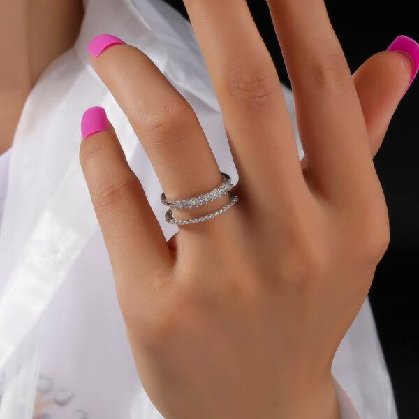 

Rhinestone Decor Cuff Ring, Silver