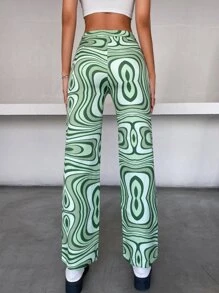 SHEIN Unity 90s High Waist Allover Print Trousers - Green - View 2