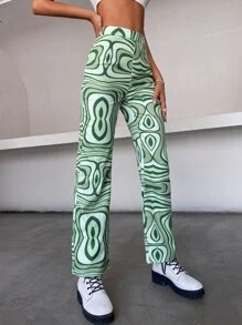 SHEIN Unity 90s High Waist Allover Print Trousers - Green - View 4