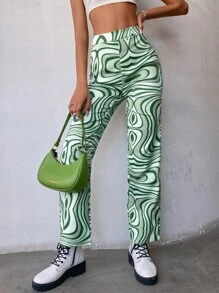 SHEIN Unity 90s High Waist Allover Print Trousers - Green - View 5