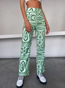 SHEIN Unity 90s High Waist Allover Print Trousers - Green - View 6