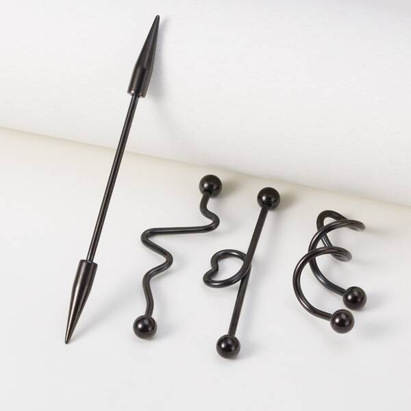 

4pcs Heart Detail Earrings, Black