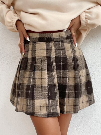 Plaid Print Pleated Skirt