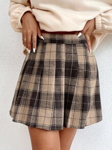 SHEIN Unity 格紋印花百褶半身裙