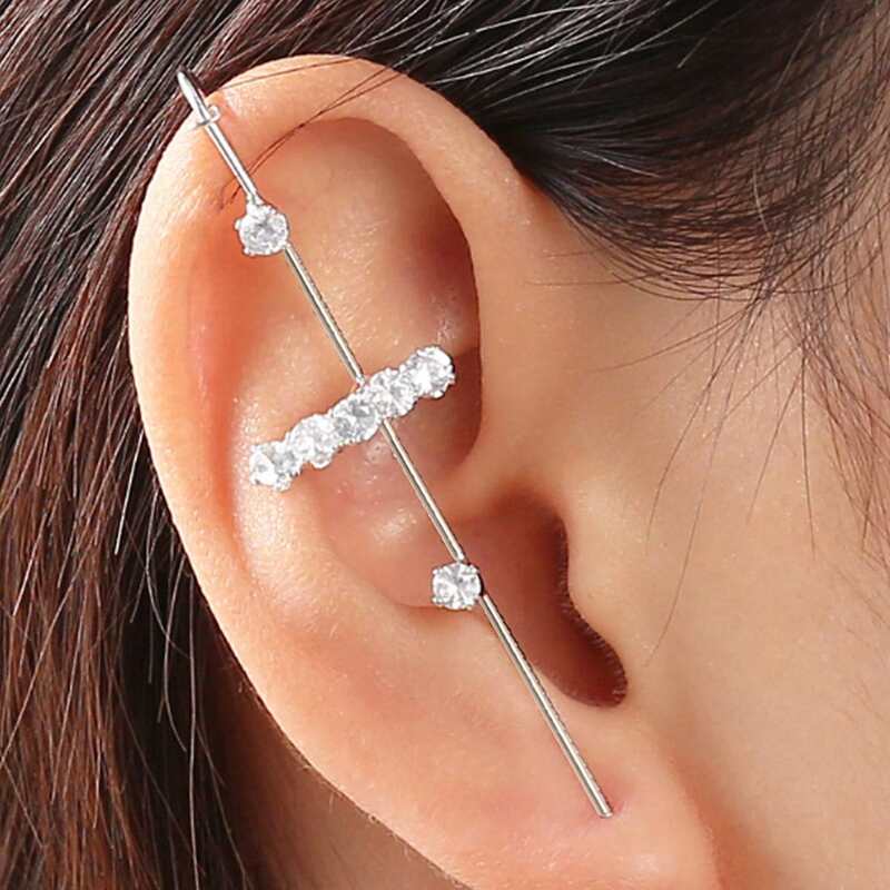 

1pc Rhinestone Decor Ear Cuff, Silver