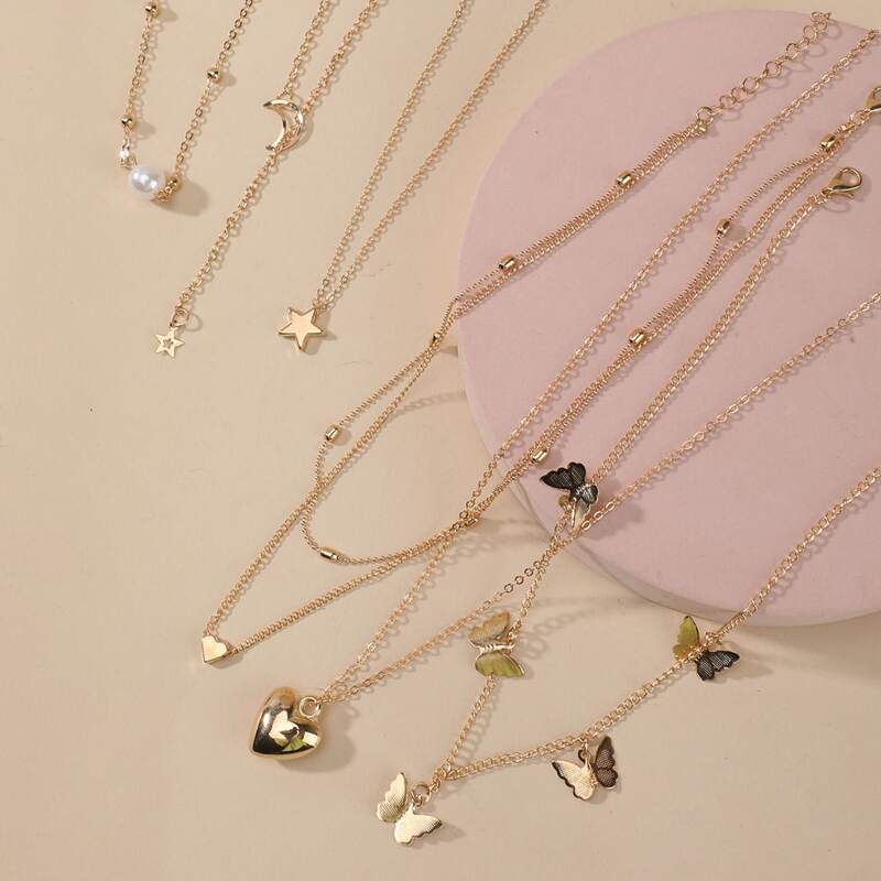 

6pcs Butterfly Decor Chain Necklace, Gold