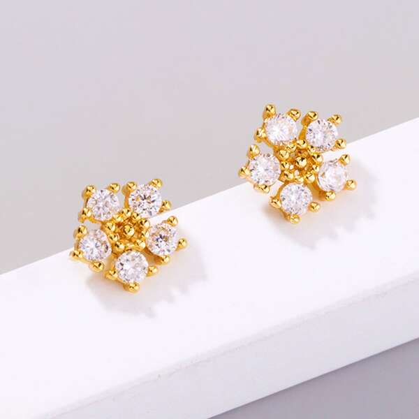 

Rhinestone Decor Earrings, Gold