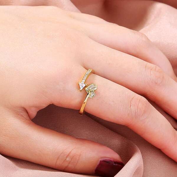 

Heart & Geometric Decor Ring, Gold