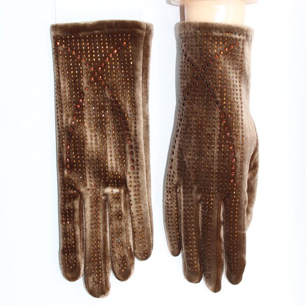 

Rhinestone Decor Gloves, Champagne