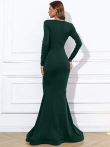 Missord Vestido de fiesta de cuello V bajo sirena - Verde Oscuro - Ver 2
