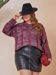 大碼段染麻花編織落肩袖套頭毛衣 - 彩色 - 查看 1