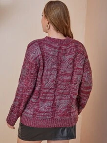 大碼段染麻花編織落肩袖套頭毛衣 - 彩色 - 查看 2