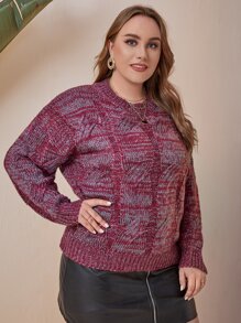 大碼段染麻花編織落肩袖套頭毛衣 - 彩色 - 查看 4