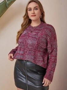 大碼段染麻花編織落肩袖套頭毛衣 - 彩色 - 查看 5