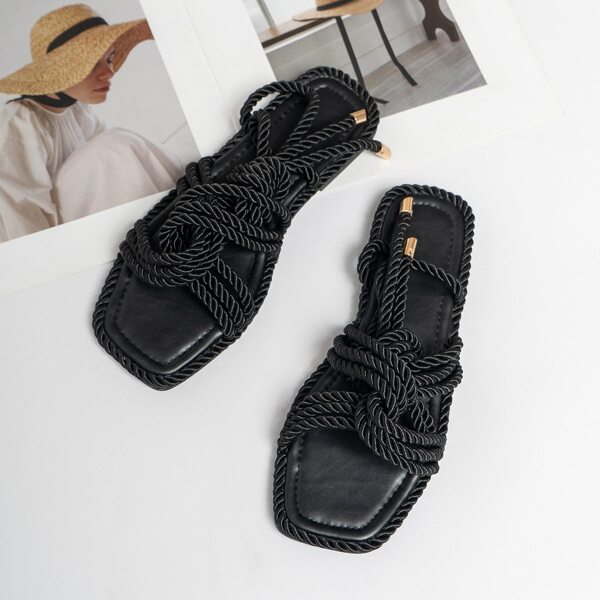 

Minimalist Twist Strap Flat Sandals, Black