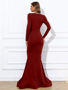 Missord Vestido de fiesta de cuello V bajo sirena - Burdeos - Ver 2