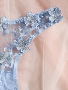 花卉刺繡印花內衣套裝 - 淺藍色 - 查看 3