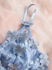 花卉刺繡印花內衣套裝 - 淺藍色 - 查看 5