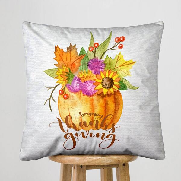 

Thanksgiving Flower Print Cushion Cover Without Filler, Multicolor