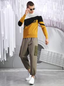 Manfinity Hombres Pantalones con bolsillo con solapa bajo con cordón - Caqui - Ver 1